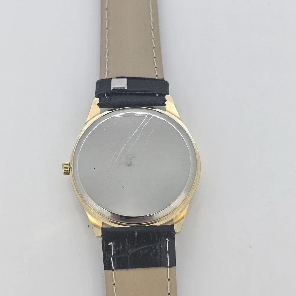 Men's Analog Watch 38MM Black Dial Black Faux Leather‎ Bands New Battery